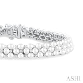 3 MM Interlocked Clover Cultured Pearl and 1 ctw Round Cut Diamond Fashion Bracelet in 14K White Gold